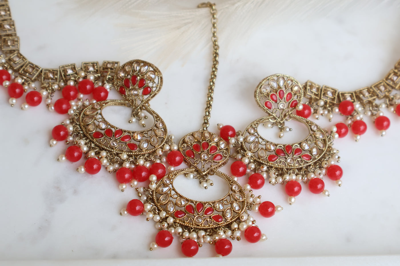 Vamika Earring, Tikka and detachable Saharey - Indian Secrets