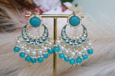 Kundan Studed Earring with attached saharey - Indian Secrets