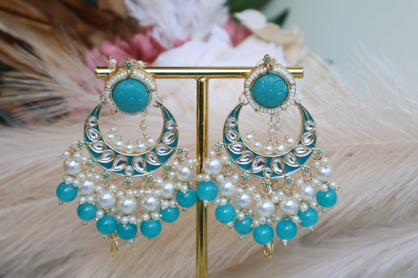 Kundan Studed Earring with attached saharey - Indian Secrets