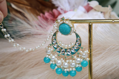 Kundan Studed Earring with attached saharey - Indian Secrets