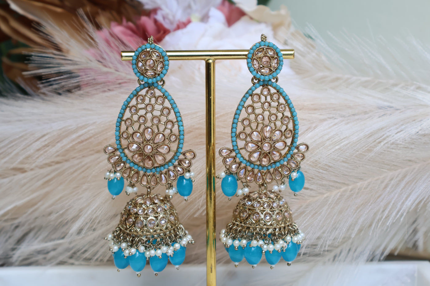 Mona Long Earring-Sky blue - Indian Secrets