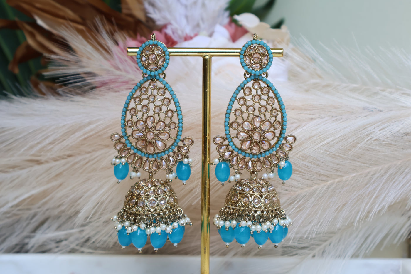 Mona Long Earring-Sky blue - Indian Secrets