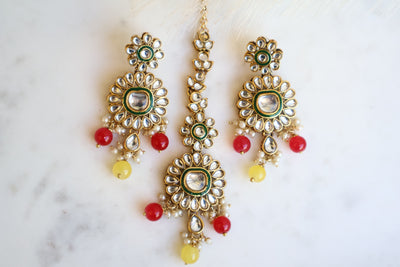 Sujwel Gold-plated Kundan Earring with Tikka - Indian Secrets