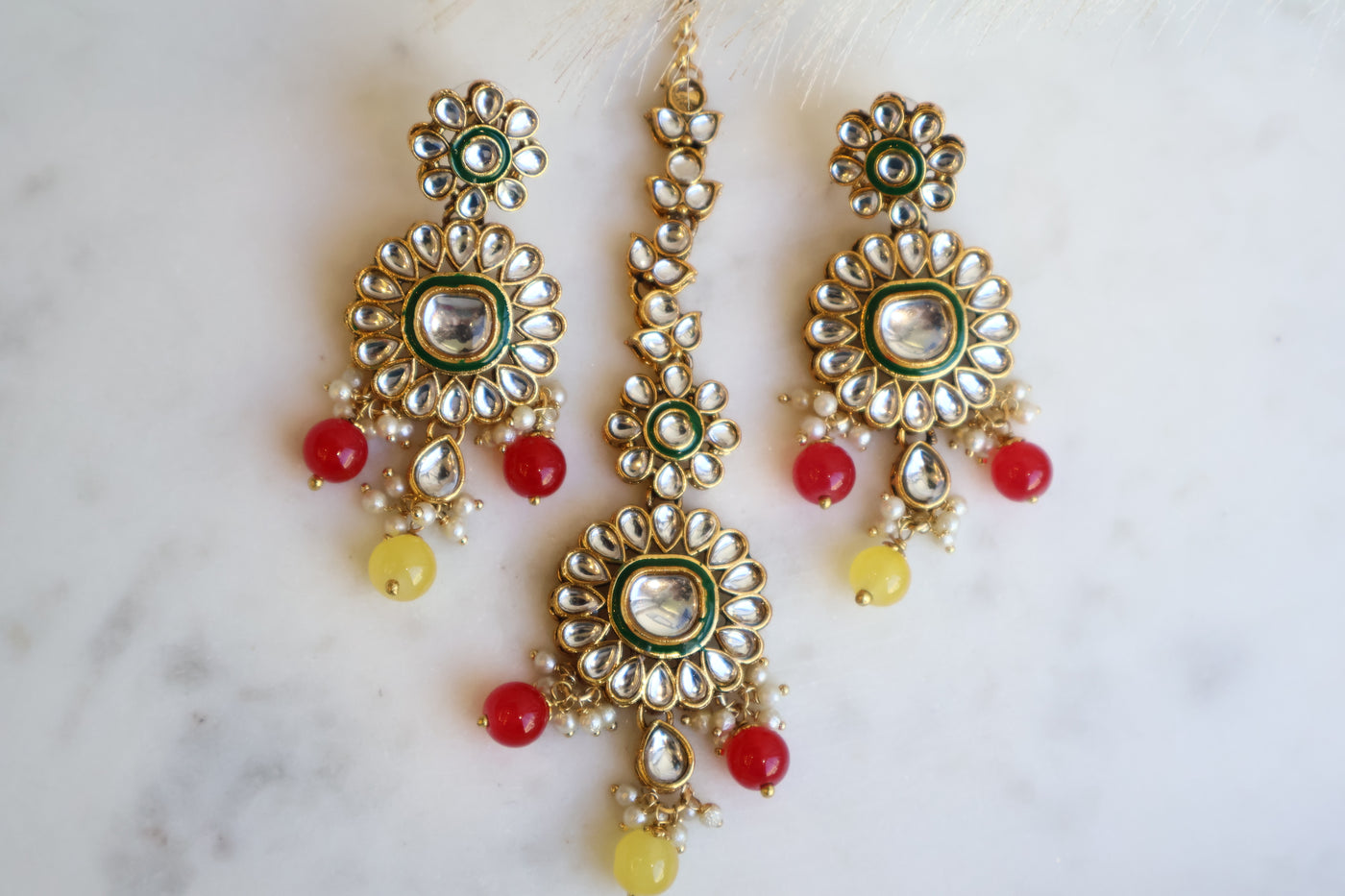 Sujwel Gold-plated Kundan Earring with Tikka - Indian Secrets