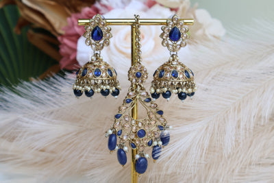 Aaysha Reverse-AD Blue Earring with Tikka - Indian Secrets