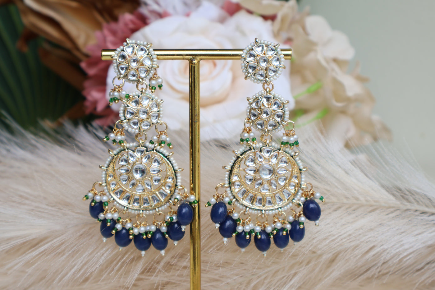 Kundan 3 Layered long partywear Earring - Indian Secrets