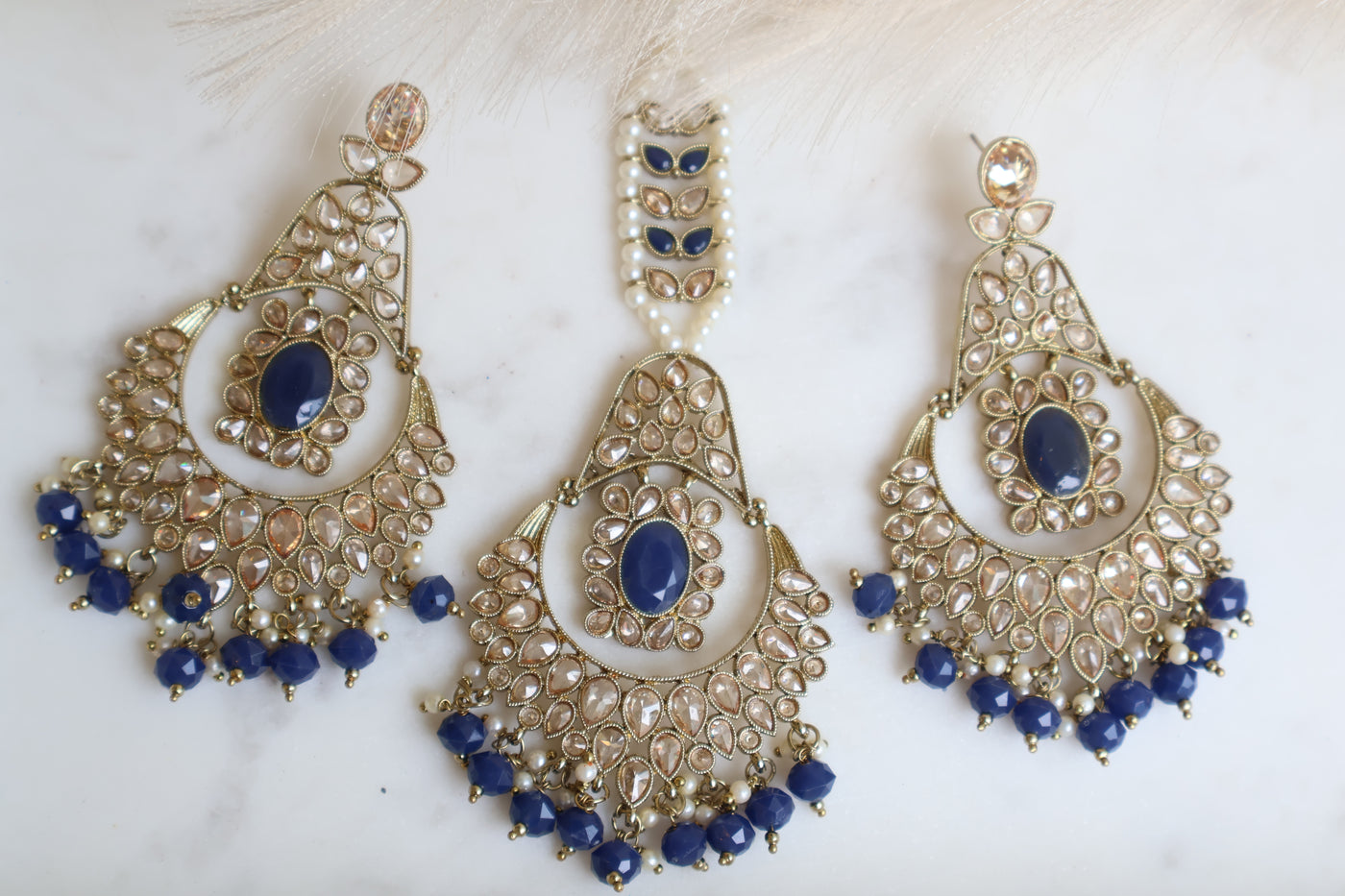 Akriti Long Earrings with Tikka - Indian Secrets