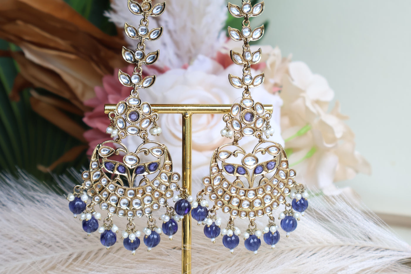 Kundan Long & Lightweight Earring with attached Saharey - Indian Secrets