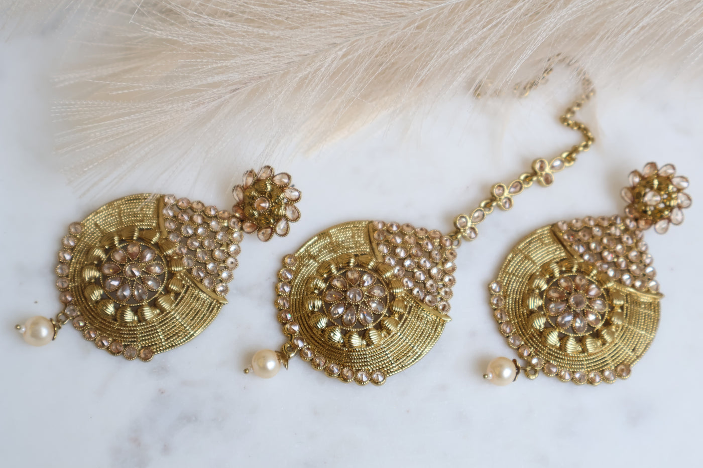 Antique Golden Earring with Tikka - Indian Secrets