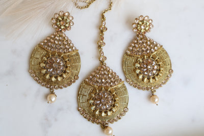 Antique Golden Earring with Tikka - Indian Secrets