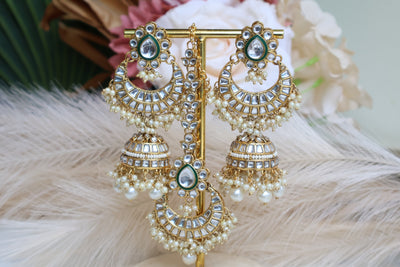 Dazzling Gold Plated Designer Kundan Earring with Tikka - Indian Secrets