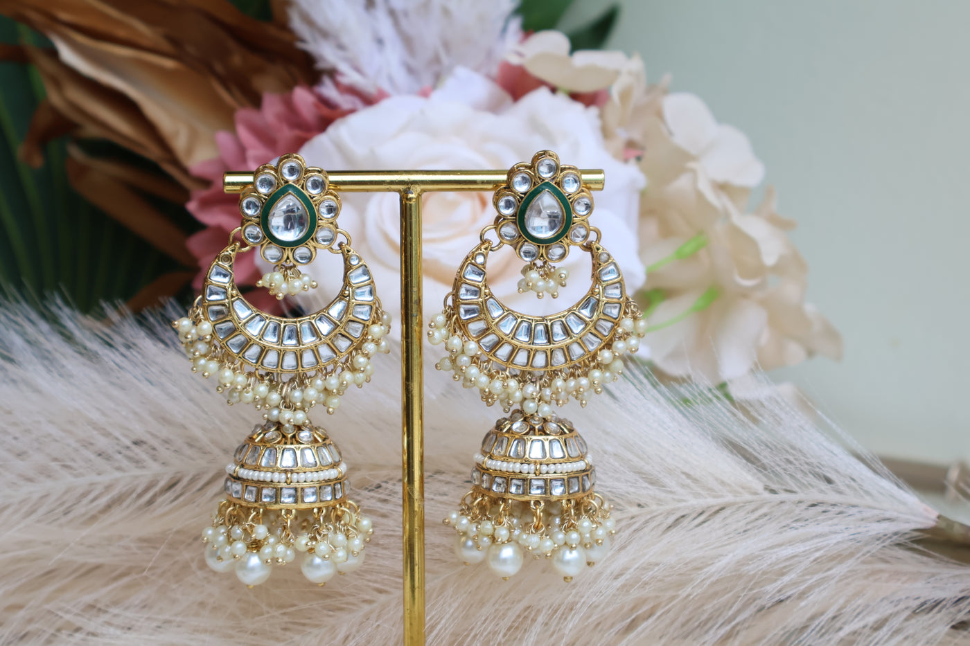 Dazzling Gold Plated Designer Kundan Earring with Tikka - Indian Secrets