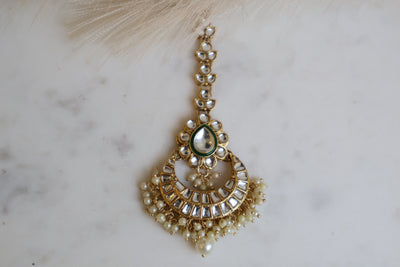 Dazzling Gold Plated Designer Kundan Earring with Tikka - Indian Secrets