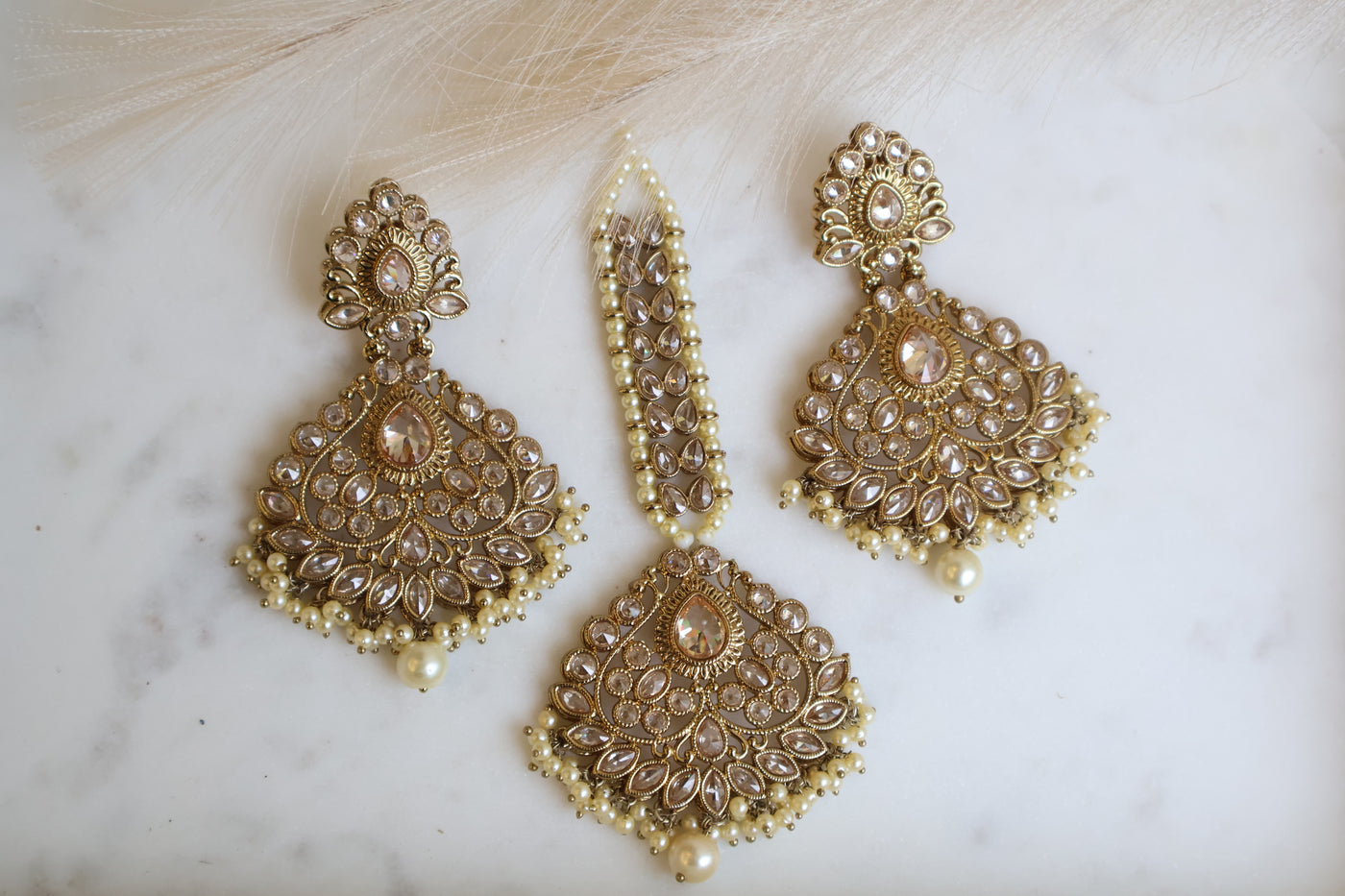 Polki Champagne Earring Tikka Set - Indian Secrets