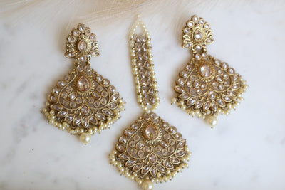 Polki Champagne Earring Tikka Set - Indian Secrets