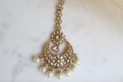 Designer Kundan Long Earring/attached Saharey with tikka - Indian Secrets