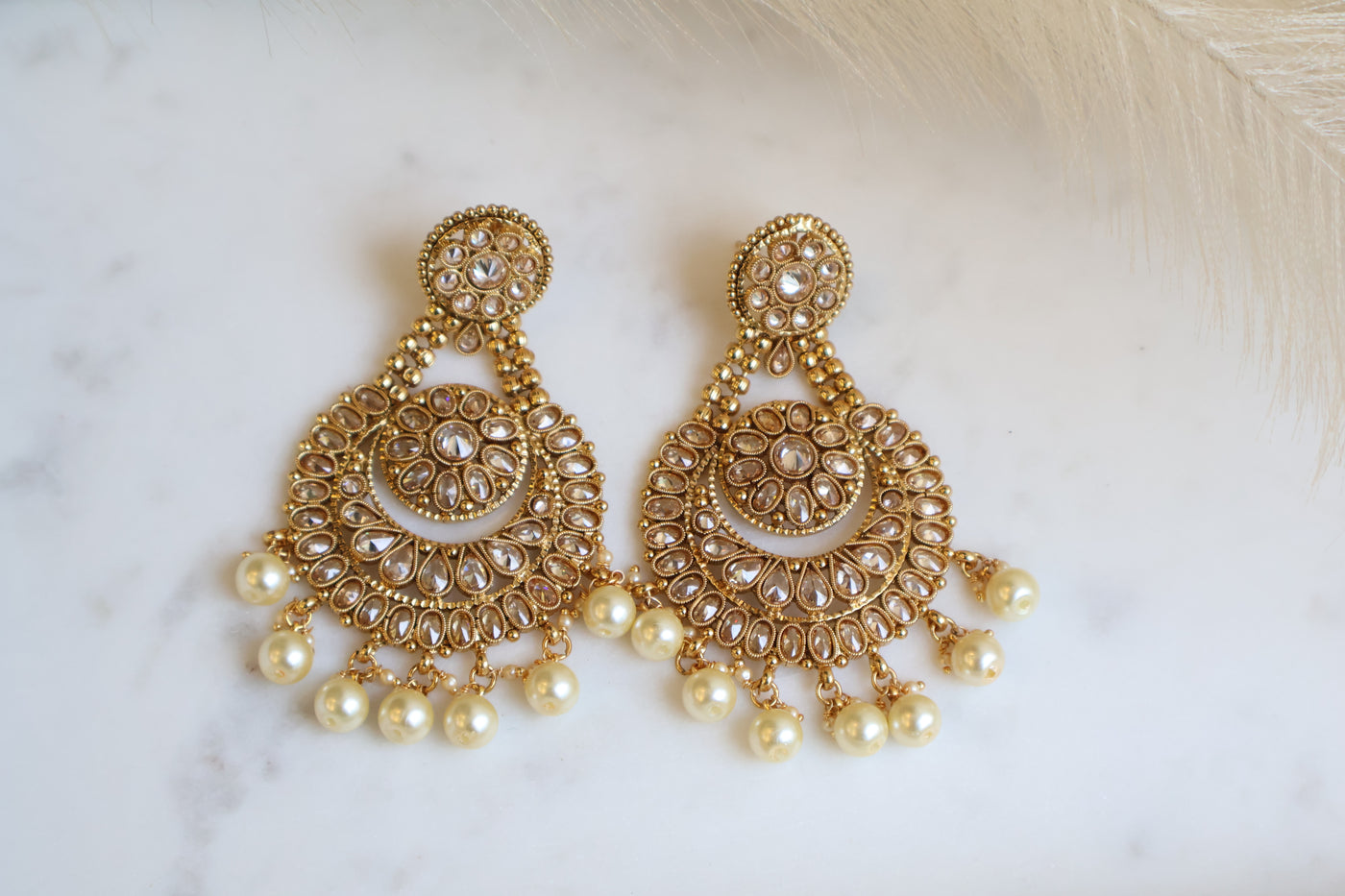 Gold Plated champagne Stone Earring and Tikka - Indian Secrets