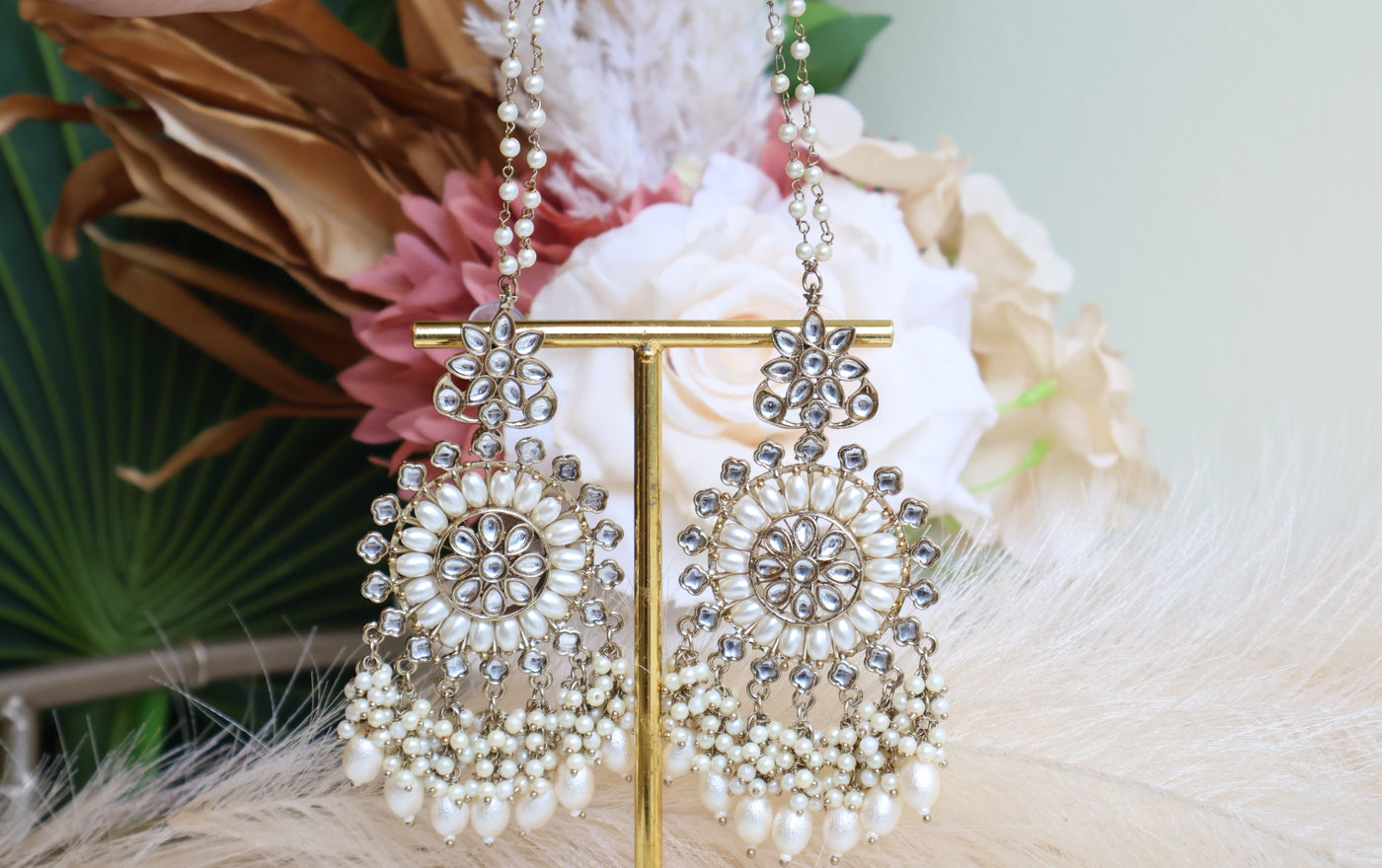 Shalini White Beads Kundan Earring - Indian Secrets