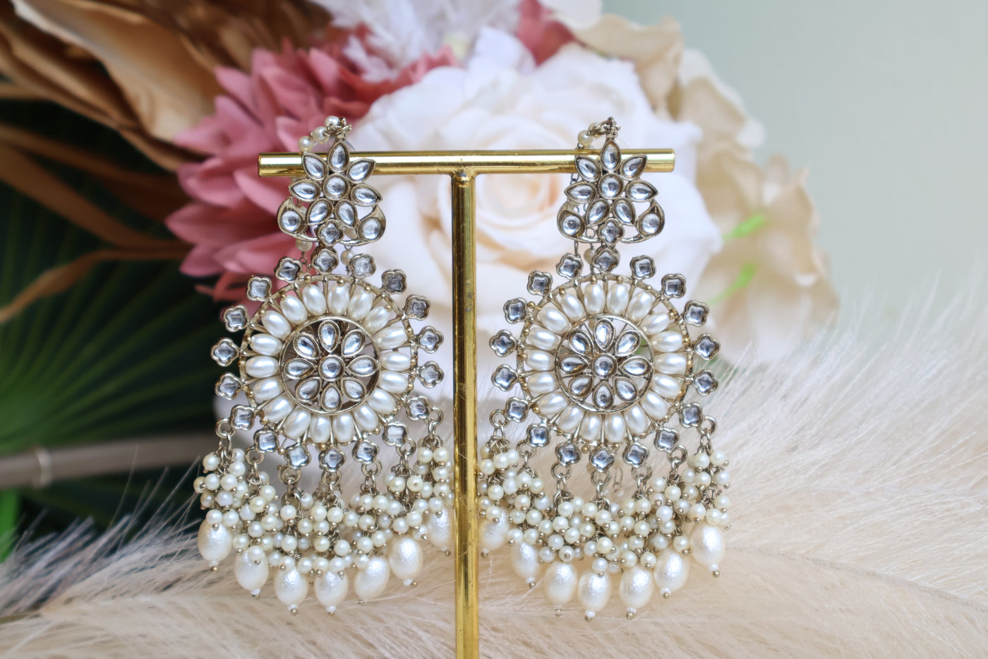 Shalini White Beads Kundan Earring - Indian Secrets