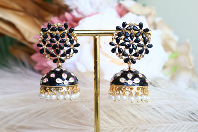 Meenakari Black Jhumka - Indian Secrets