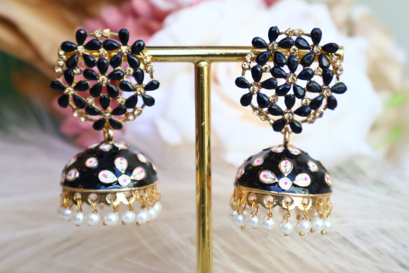 Meenakari Black Jhumka - Indian Secrets