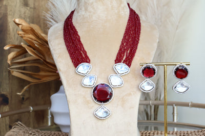 Ridhi Red Pearls Uncut Necklace - Indian Secrets