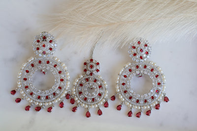 Red AD Earring Tikka set - Indian Secrets