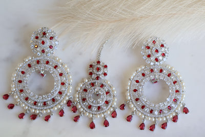 Red AD Earring Tikka set - Indian Secrets