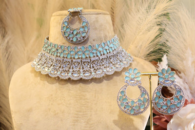 AD Necklace Set with Maang Tikka - Indian Secrets