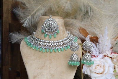 Noorjahan- Set Mint-Green Necklace with Tikka - Indian Secrets