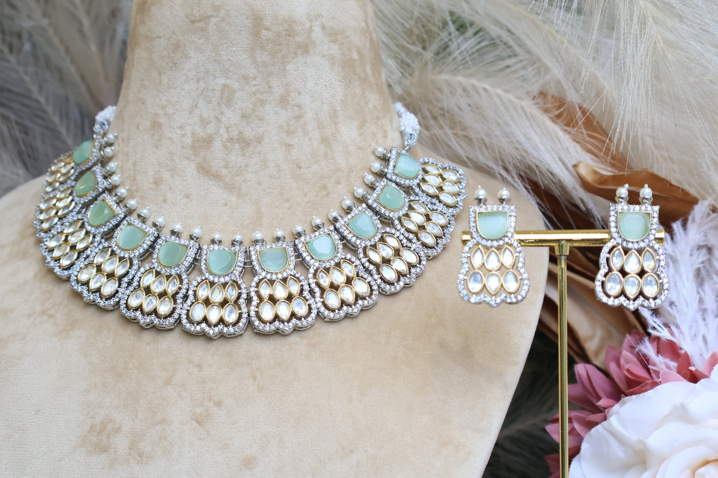 AD Necklace with Kundan Stones - Indian Secrets