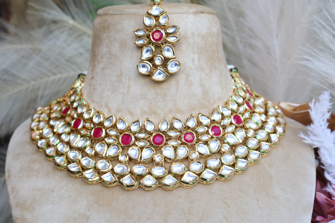 Dual Tone Kundan set with Tikka - Indian Secrets