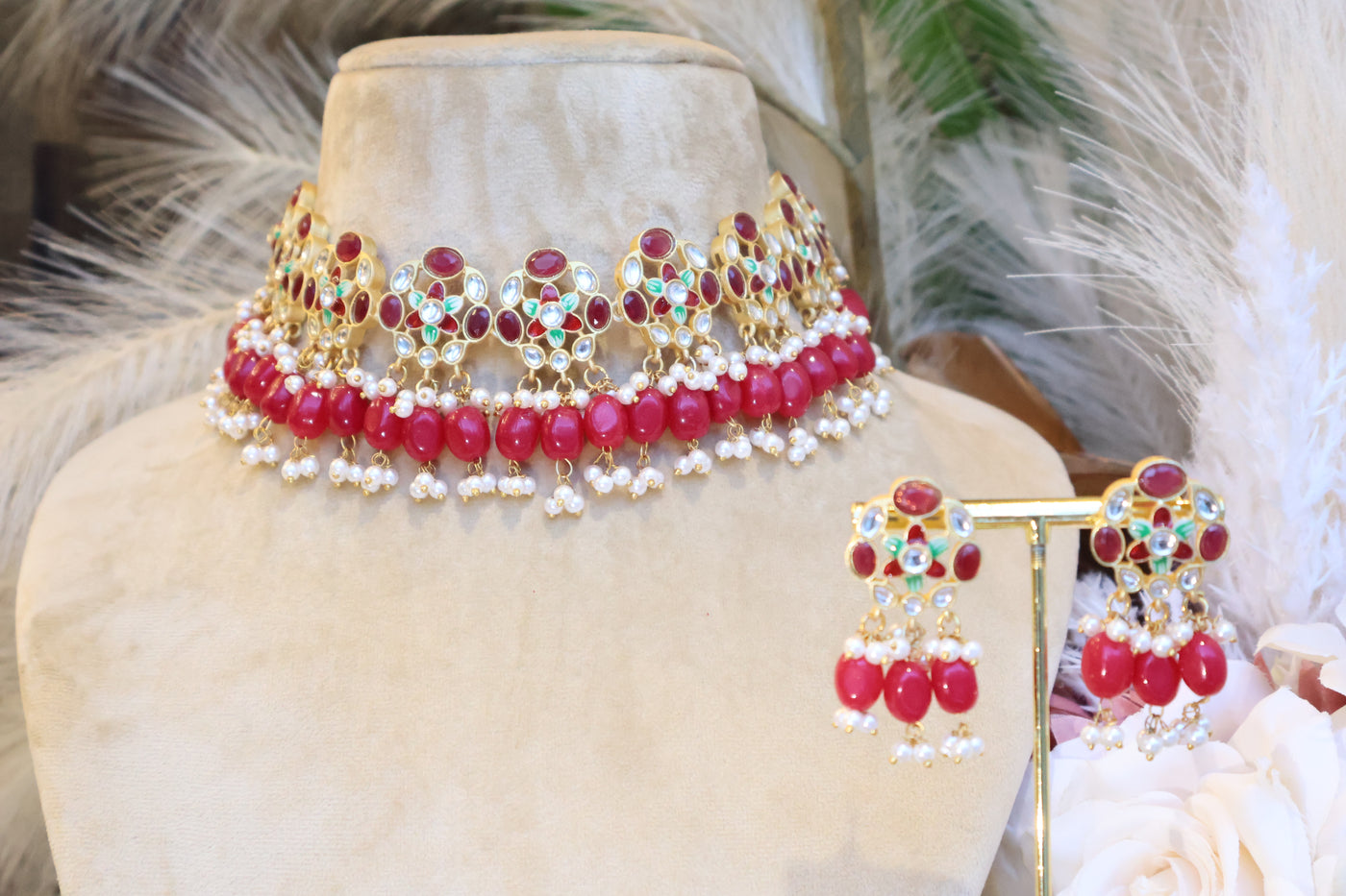 Pallavi Red Kundan set - Indian Secrets