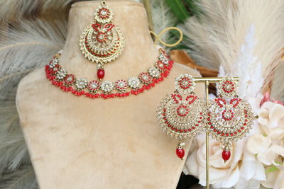 Shanaya Red Necklace with Tikka - Indian Secrets