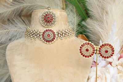 Red- Golden Stone Choker - Indian Secrets