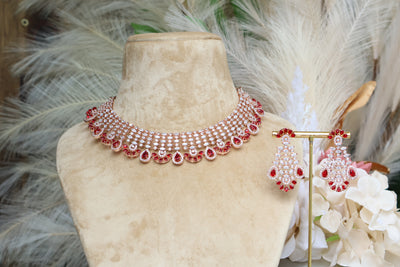 Women Rose Gold Red-stone Necklace - Indian Secrets