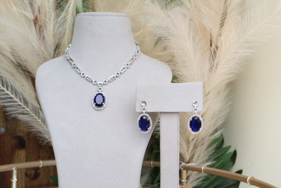 Oval Blue AD Necklace - Indian Secrets