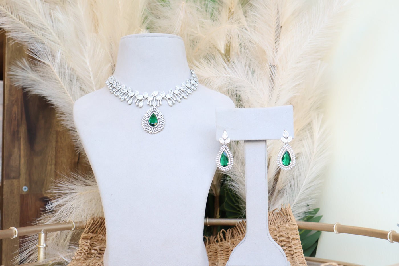 Luxury Green Gemstone AD Necklace - Indian Secrets