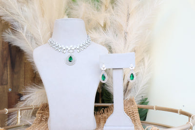 Luxury Green Gemstone AD Necklace - Indian Secrets