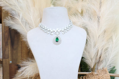 Luxury Green Gemstone AD Necklace - Indian Secrets