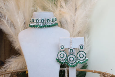 Stylish Green Choker with Tikka - Indian Secrets