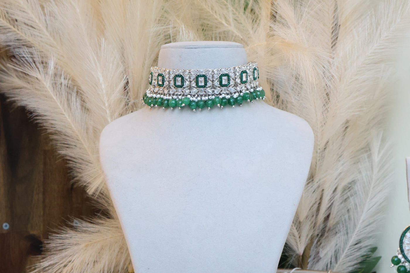 Stylish Green Choker with Tikka - Indian Secrets