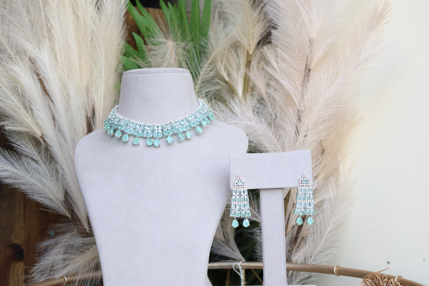 Mint- Green AD Necklace - Indian Secrets