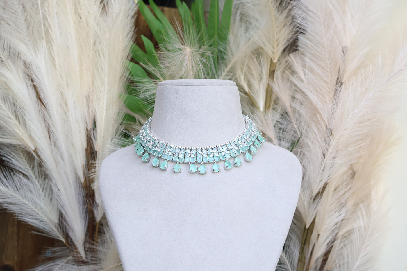 Mint- Green AD Necklace - Indian Secrets