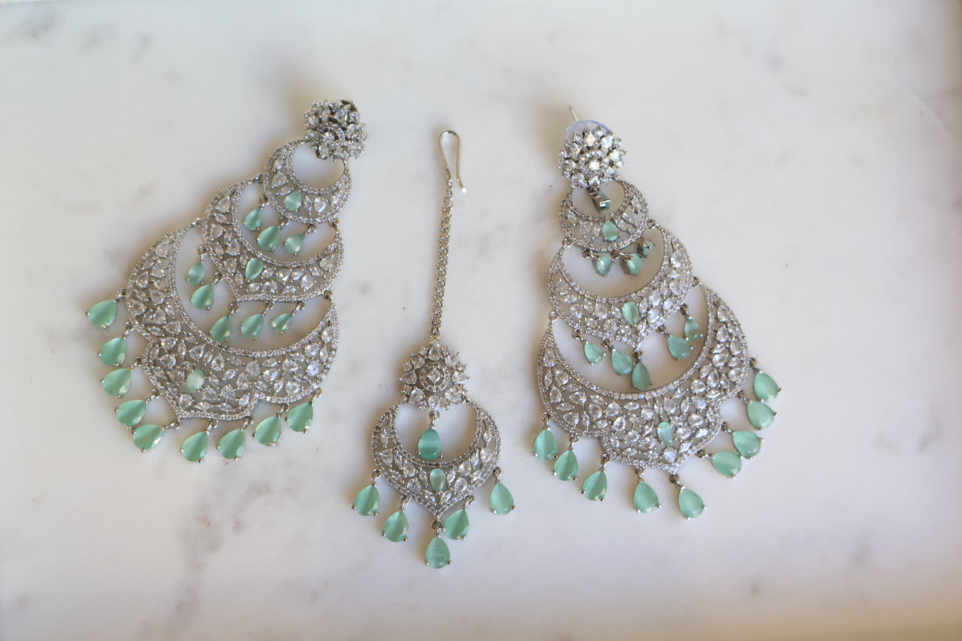 Long AD Earring with Tikka - Indian Secrets