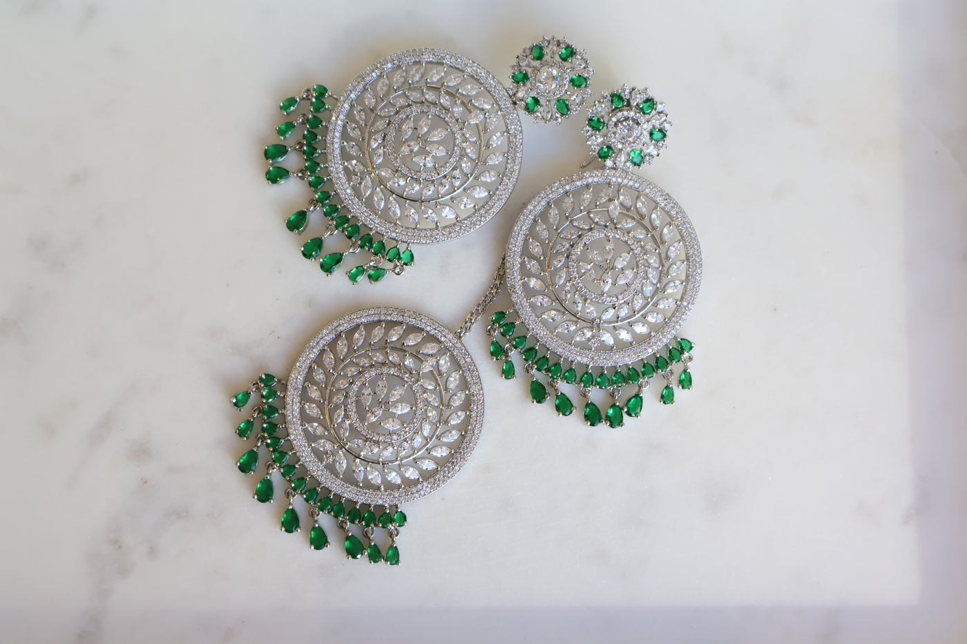 AD Round Shape Earring & Tikka set - Indian Secrets