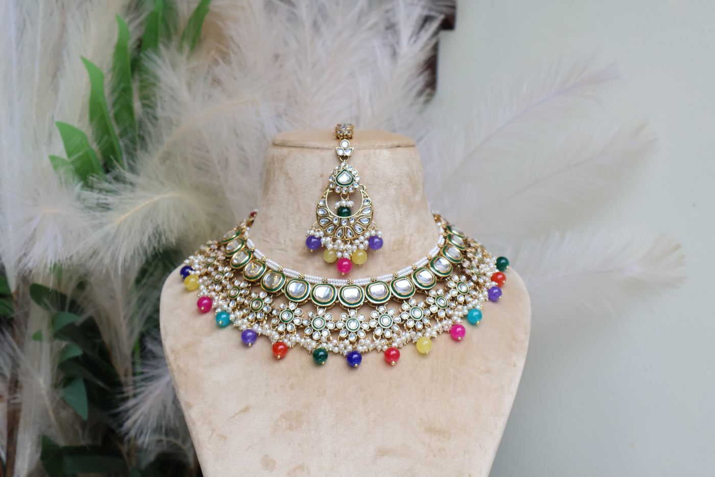 Srishti Multi-color Kundan Necklace - Indian Secrets