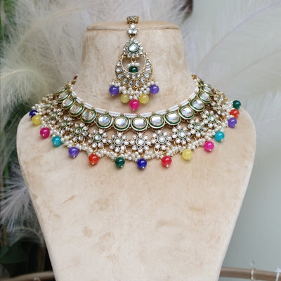 Srishti Multi-color Kundan Necklace - Indian Secrets