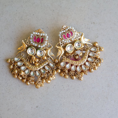 Lotus Mayura Temple Ghungroo Earrings