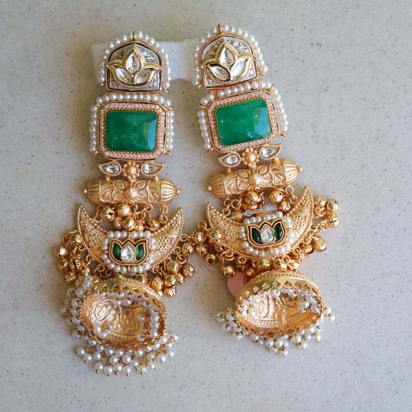 Emerald Devika Temple Jhumkas